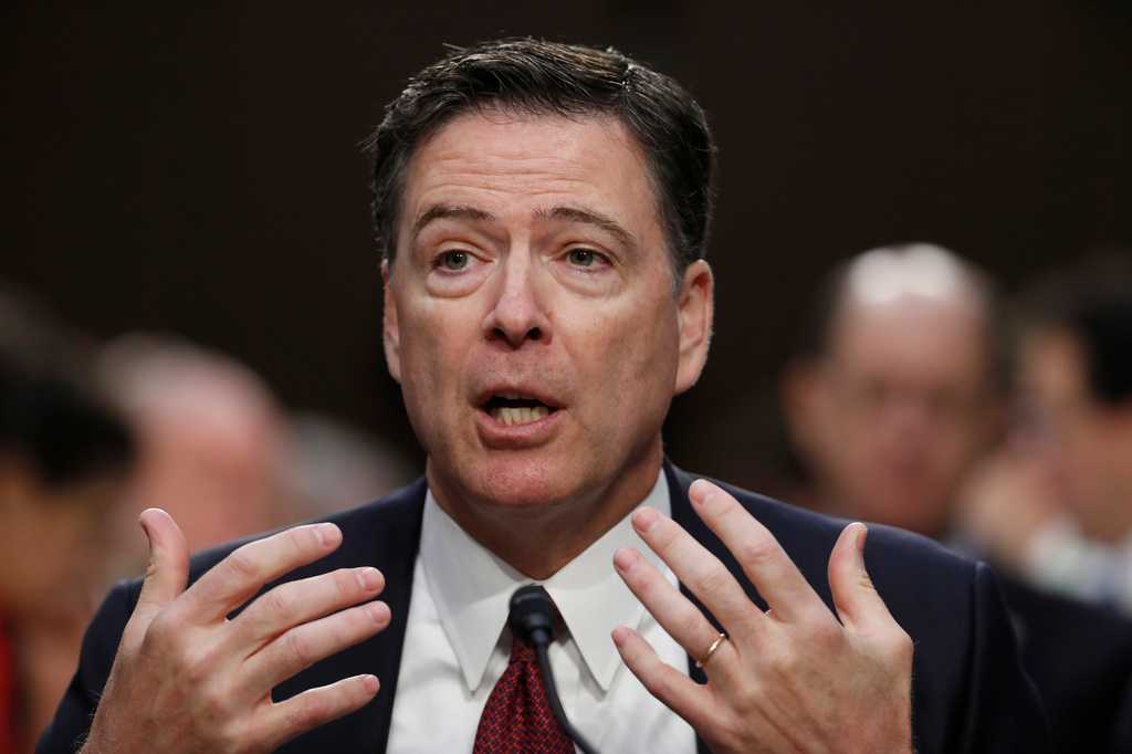 A courtroom scene depicting the tension surrounding the Comey case.